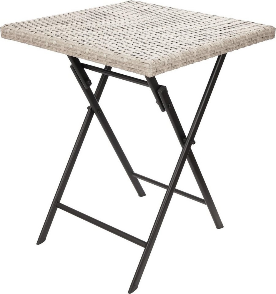 BRUBAKER Gartentisch Lugano - 58 x 58 cm Balkontisch wetterfest aus Polyrattan & Metall (1-St, Beistelltisch klappbar - Campingtisch eckig), Klapptisch für Balkon, Terrasse - Bistrotisch - Grau/Beige Bild 1