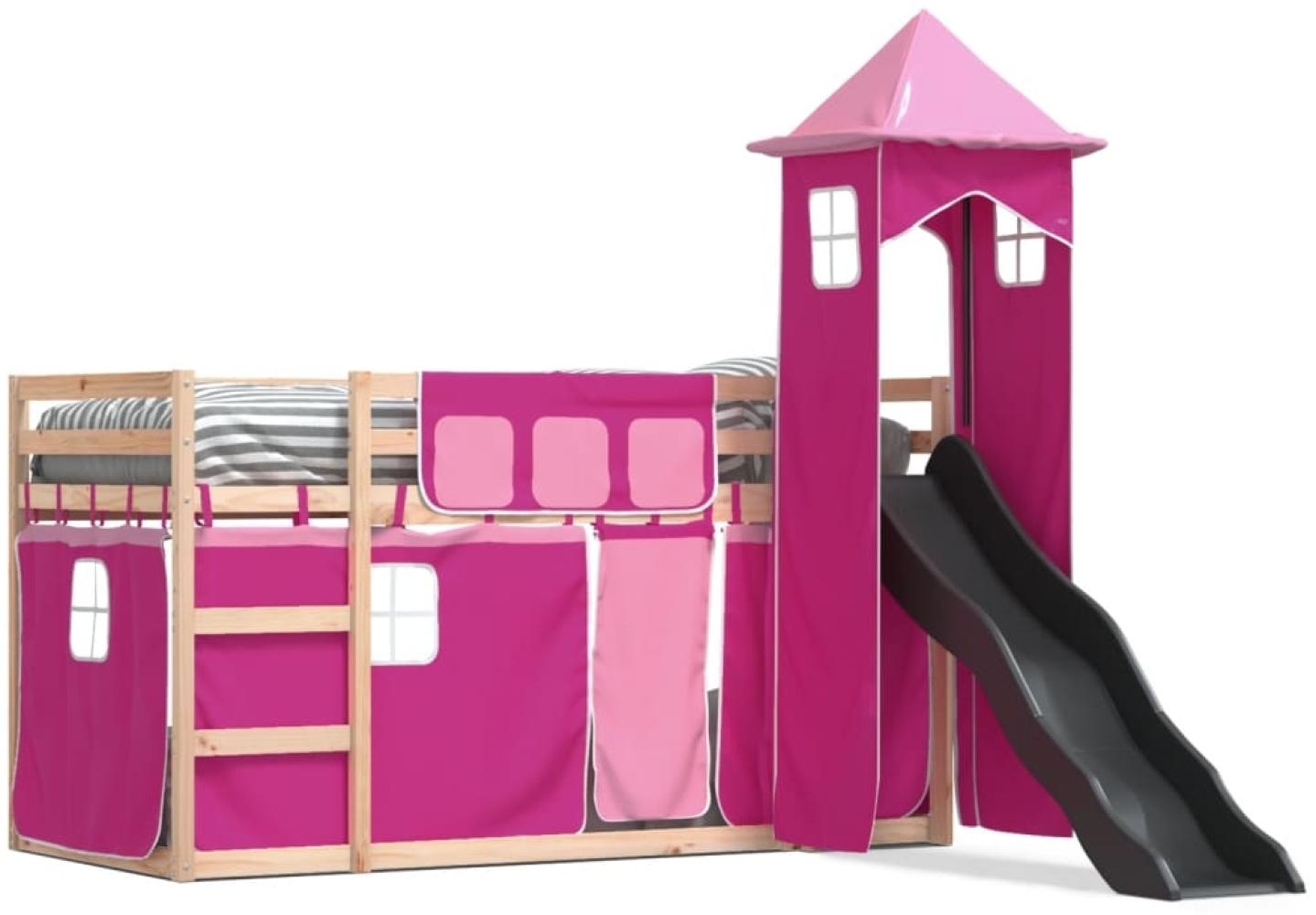 vidaXL Etagenbett mit Rutsche und Gardinen Rosa 90x200 cm 3284190 Bild 1