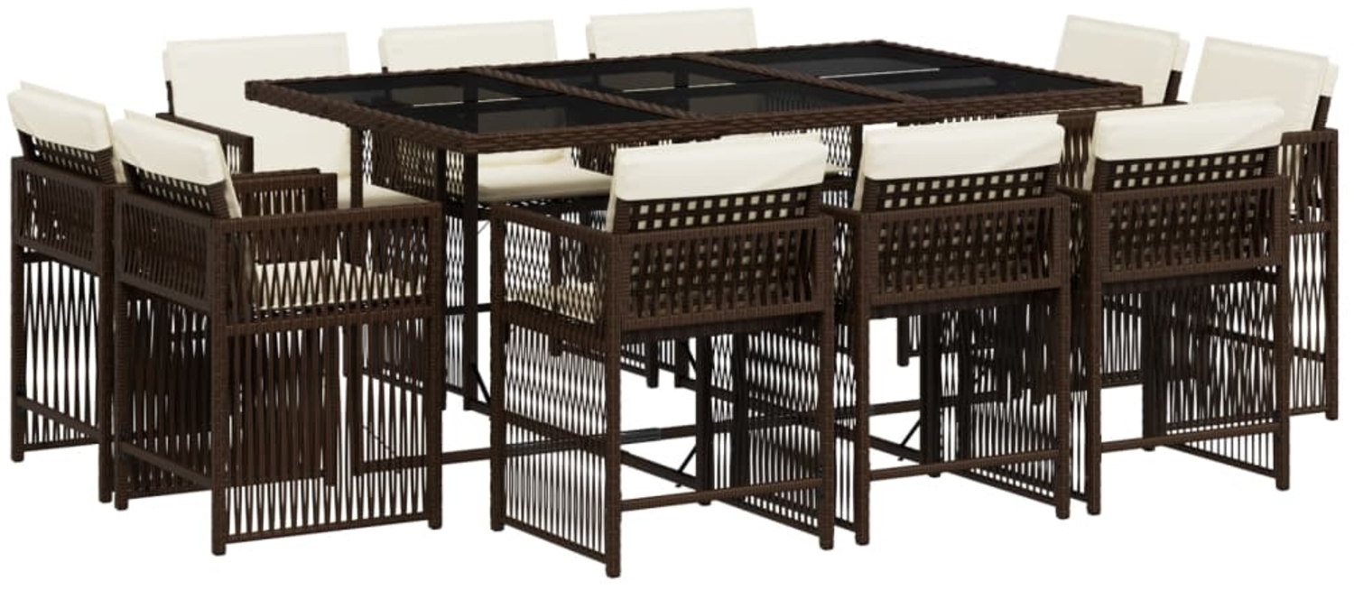 vidaXL 11-tlg. Garten-Essgruppe mit Kissen Braun Poly Rattan 3211749 Bild 1