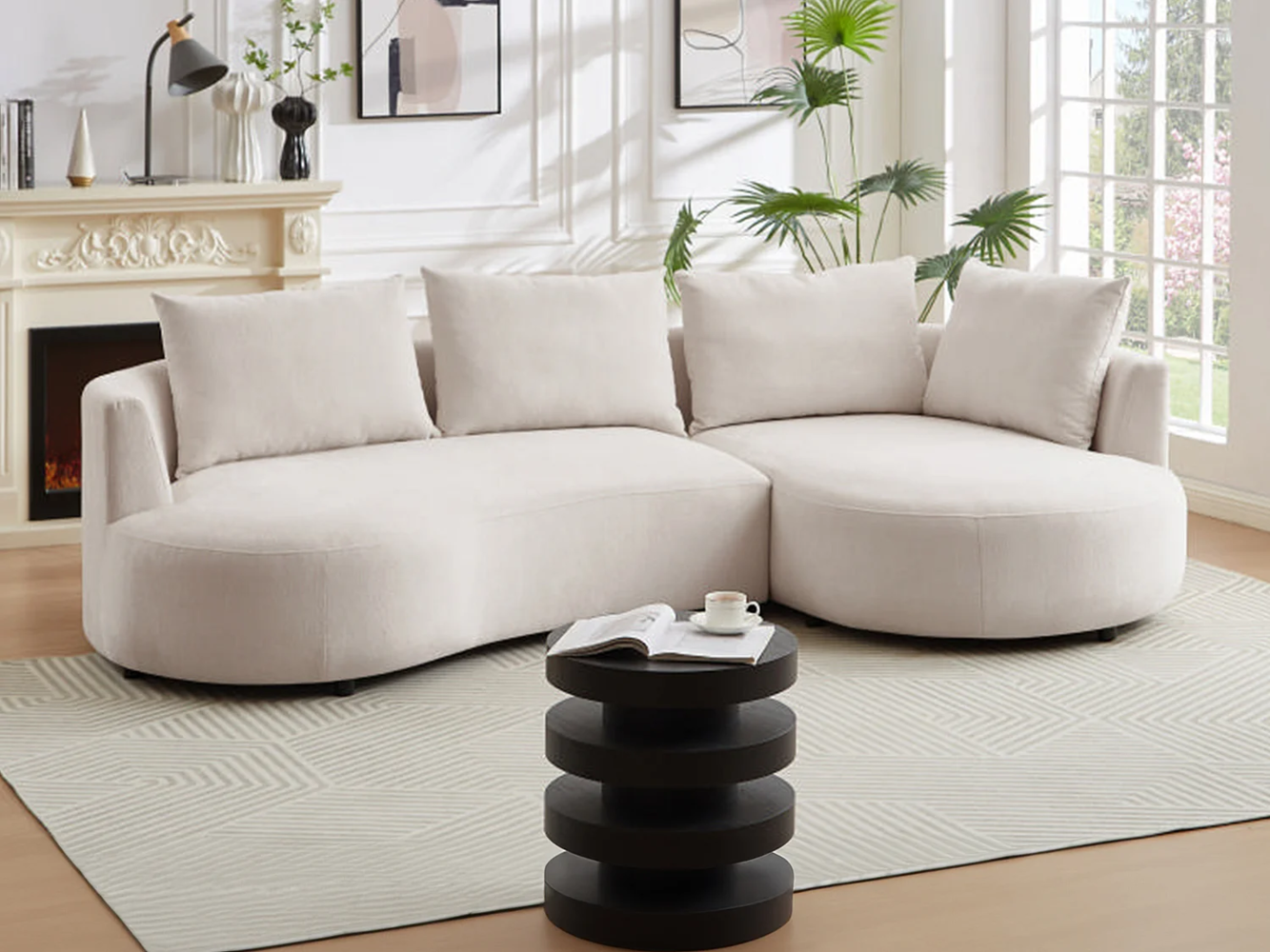 Vente-unique - Ecksofa - Ecke rechts - Strukturstoff - Beige - LOUSADO Bild 1