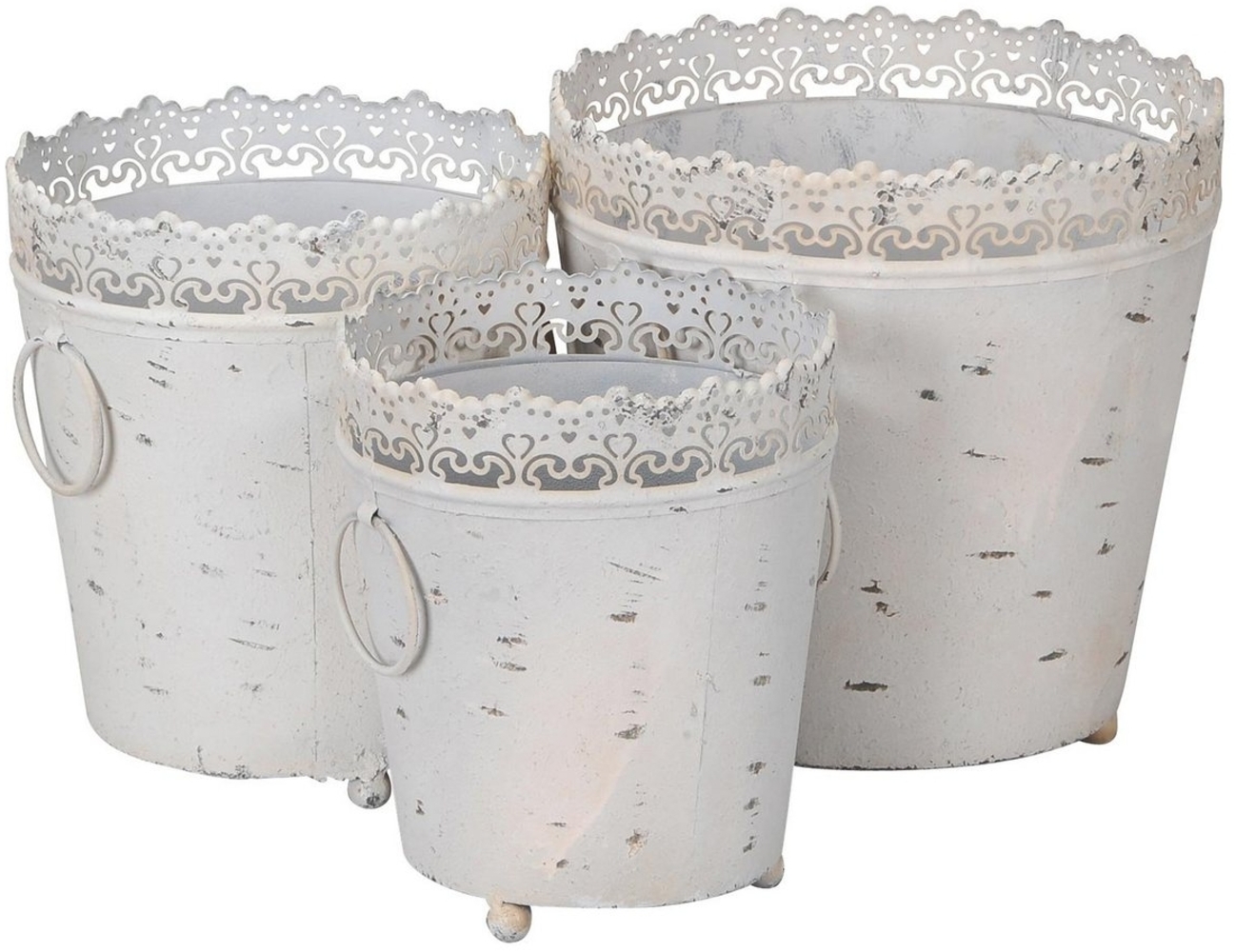 Levandeo® Pflanzkübel, Pflanzkübel 3er Set Eisen Weiß Grau Shabby Chic Vintage Kübel Deko Bild 1