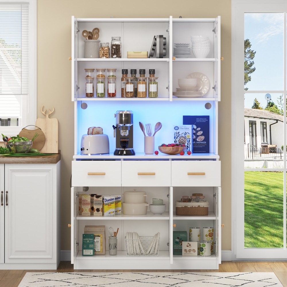 Buffetschrank 105×43×182 cm MDF Stofffront LED-Beleuchtung Steckdosen Küche Esszimmer Wohnzimmer Bild 1