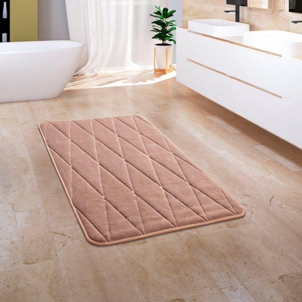 Paco Home Badematte Corby 254, Höhe 13 mm, rutschhemmend beschichtet, fußbodenheizungsgeeignet, Polyester, rechteckig, Badteppich, Rauten Muster, Hoch-Tief Effekt, Memory-Foam Effekt Bild 1