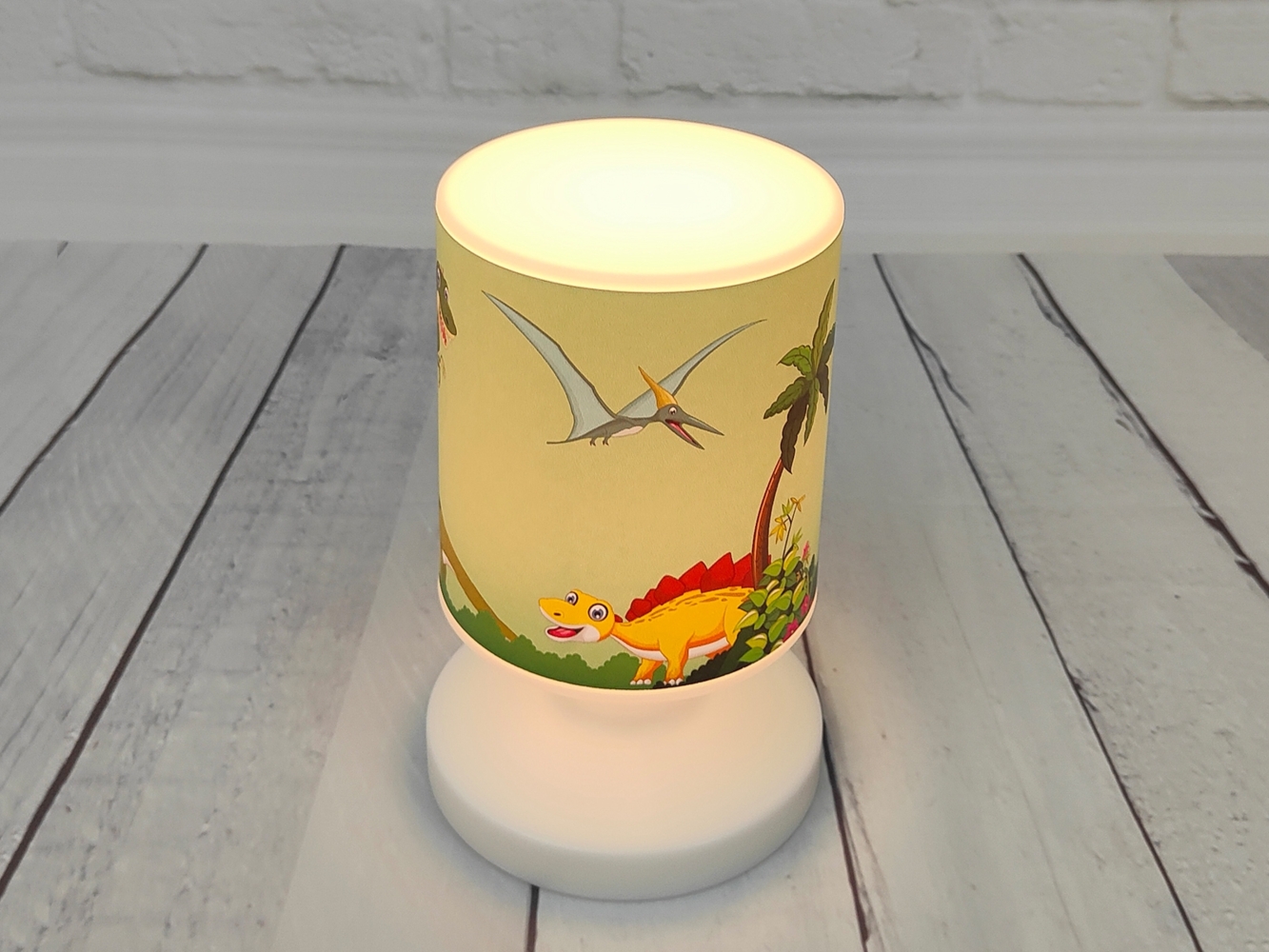 LED Akku Tischleuchte mit Dino Motiven per USB aufladbar, Höhe 20cm Bild 1