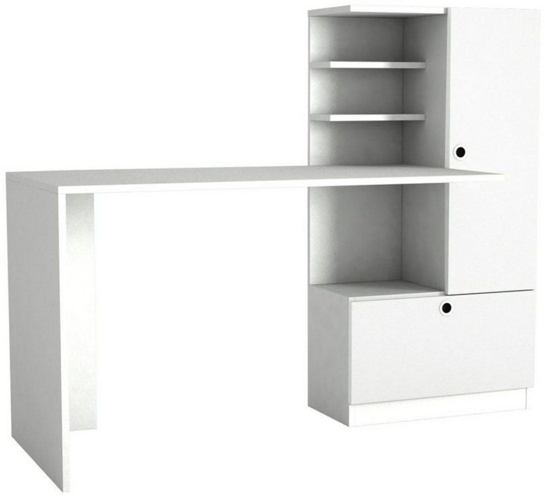 'Merinos' Schreibtisch mit Regal, Weiß, 150 x 120 x 60 cm Bild 1