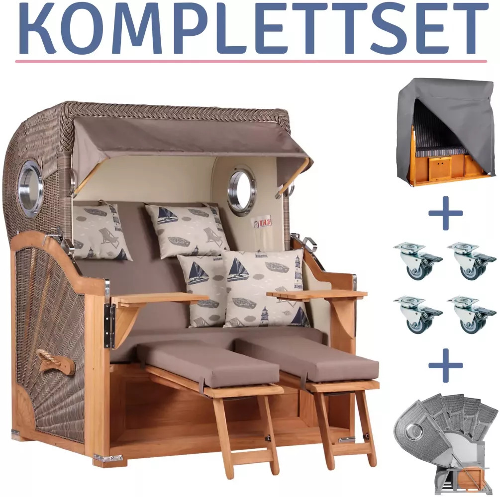 Strandkorb Norderney Teak Bullauge PE grey Dessin 540-KOMPLETTSET Bild 1