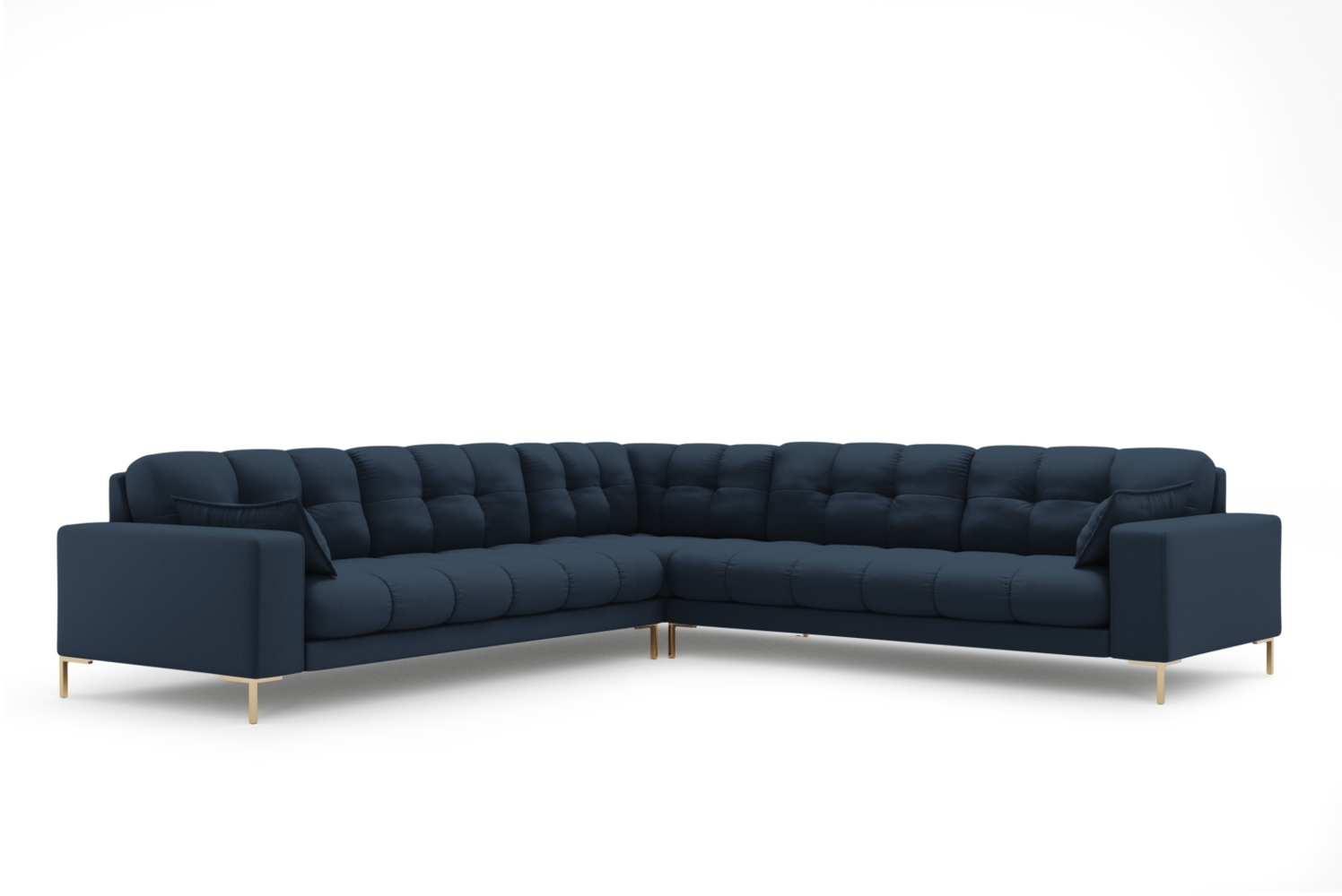 Micadoni Symmetrisches Ecksofa Mamaia 6-Sitzer Strukturierter Stoff Neve Blau goldene Beine Bild 1