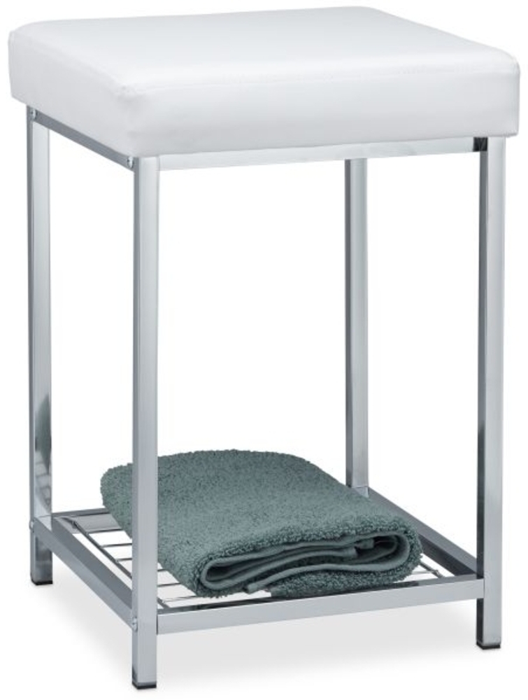 Gepolsterter Hocker mit Ablage Weiß Bild 1