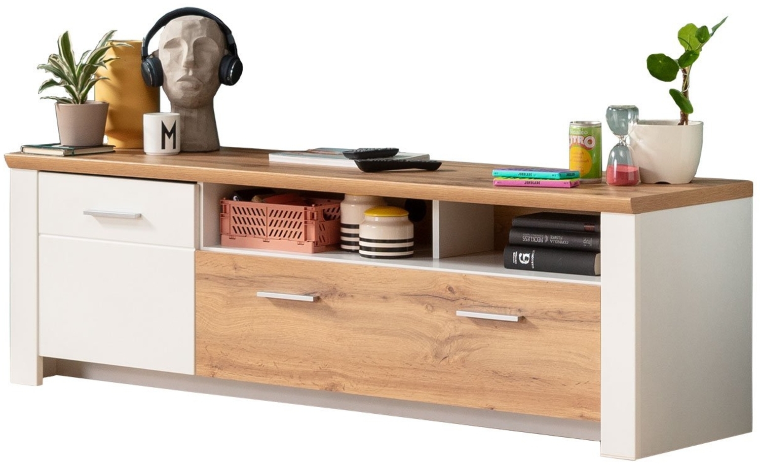 TV-Lowboard LIV'IN Matera, Holzwerkstoff, Weiß, Holzfarben, 164 x 51 x 46 cm Bild 1