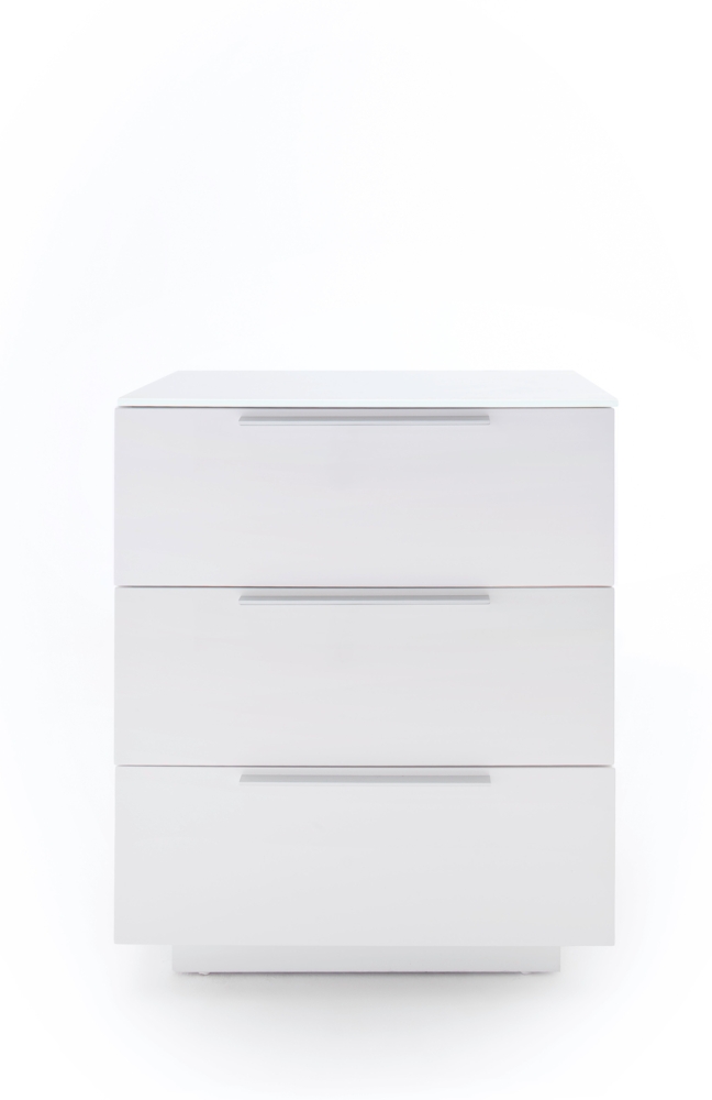 Nola II Nachttisch - Weiß Hochglanz mit Glas Bild 1