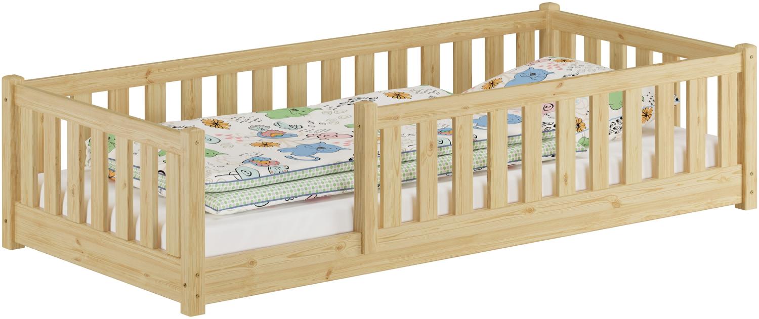 Baby-Bett, Holzbett 90x200 mit Rundumsicherung Kiefer natur lackiert V-60. 77-09 Bild 1