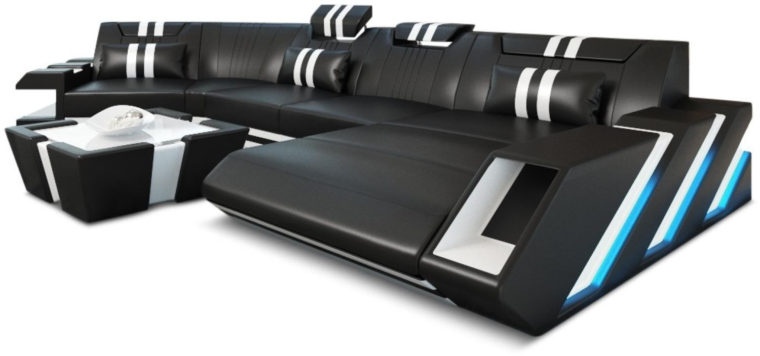 Sofa Dreams 'Apollonia C-Form' Ledersofa, 80 x 190 x 433 cm, Schwarz / Weiß, Ledermix, Rechts Bild 1