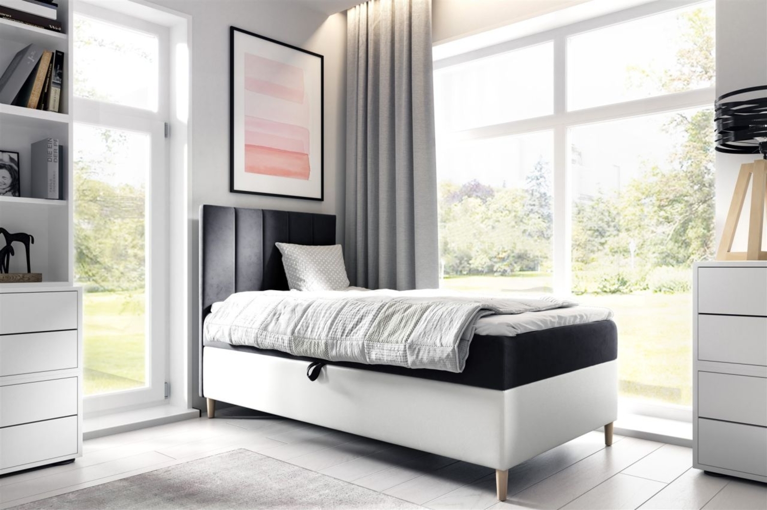 Boxspringbett Gästebett Kinderbett HELVI Nr. 1 80x200cm Weiss-Schwarz Bild 1