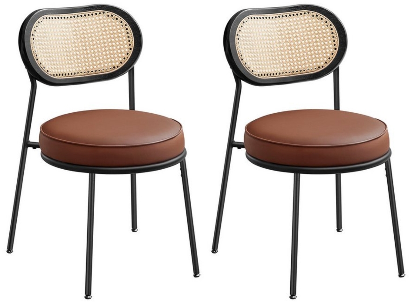 Vasagle Esszimmerstuhl, 2er Set, Küchenstuhl, Boho-Stil, Polyrattan-Rückenlehne, Kunstleder, gepolstert, für Küche und Wohnzimmer, kaffeebraun Bild 1