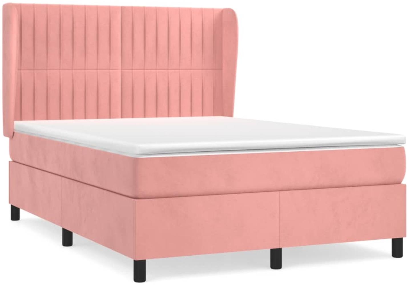 vidaXL Boxspringbett mit Matratze Rosa 140x190 cm Samt 3129332 Bild 1