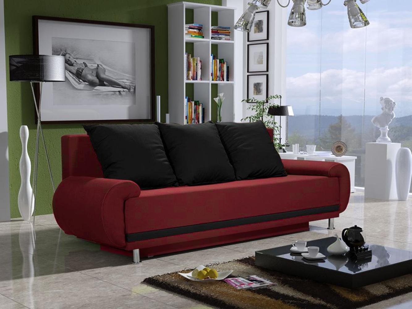 Sofa Designersofa MIKA 3-Sitzer mit Schlaffunktion Rot / Schwarz Bild 1