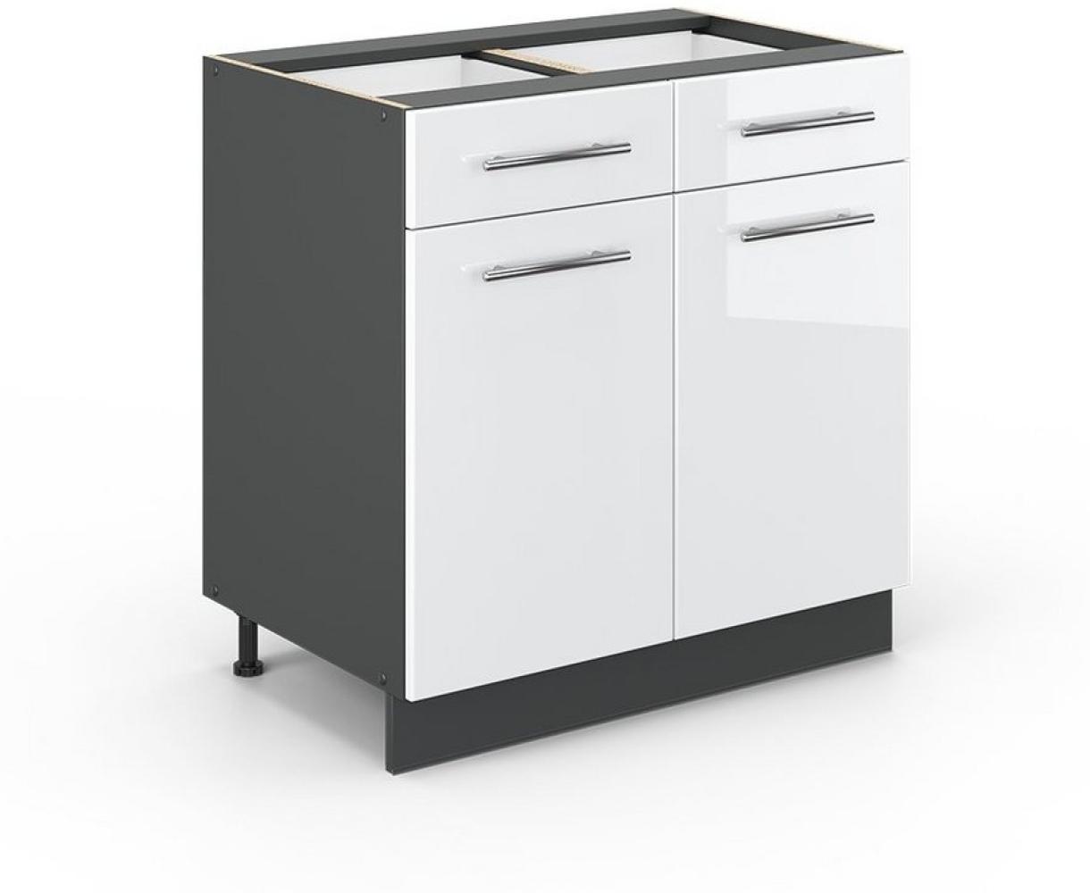 Vicco Schubunterschrank 80 cm Küchenschrank Hängeschrank Küchenzeile Fame-Line (Weiß Hochglanz) Bild 1