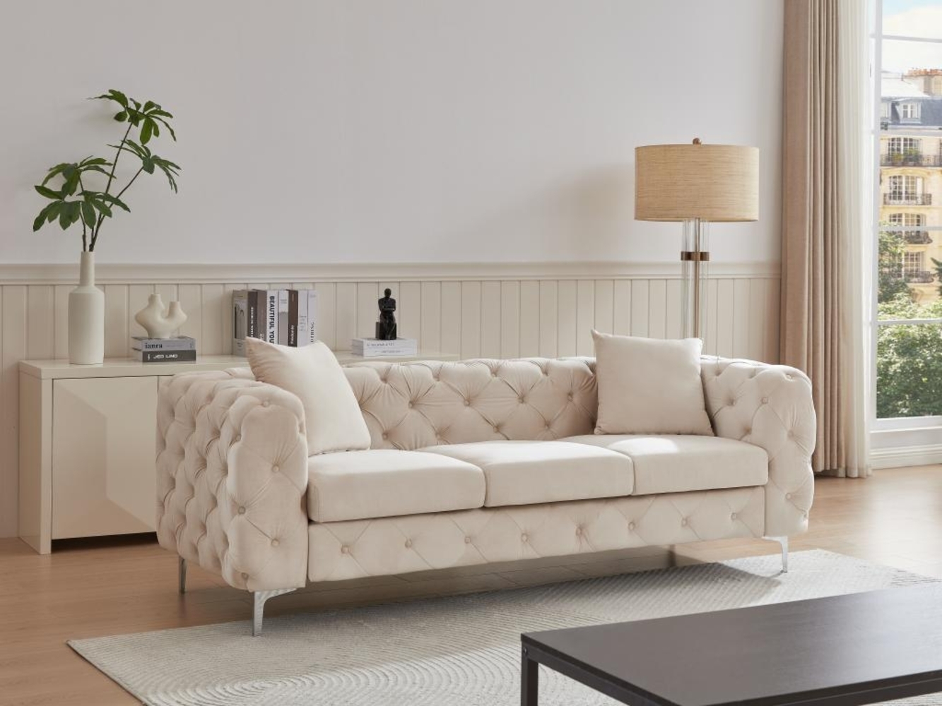 Vente-unique - Chesterfield-Sofa 3-Sitzer - Samt - Beige - EDWINA Bild 1