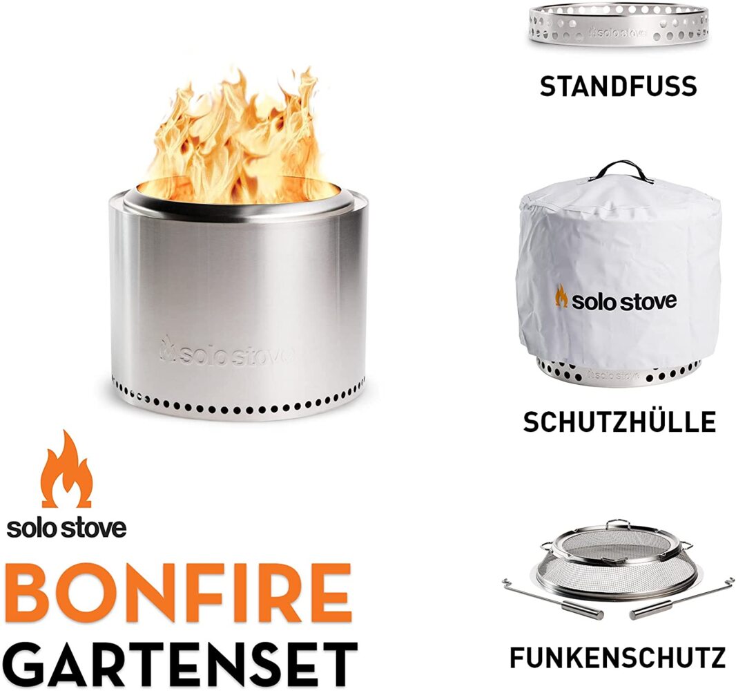 Solo Stove Feuerschale „Bonfire“ - Outdoor-Kamin aus Edelstahl, mit Standfuß, raucharm - Tragbare Feuerstelle für Terrasse, Garten - Feuertonne, Holzofen, Feuerkorb - ⌀ 49,5 cm, Höhe 44,5 cm Bild 1