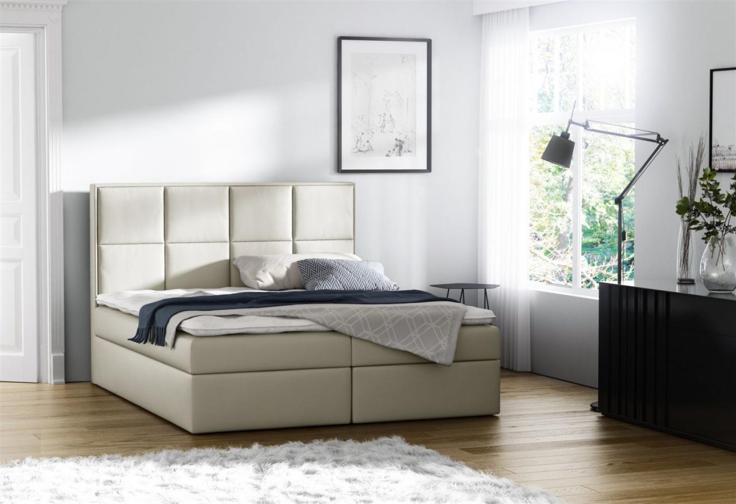 Boxspringbett MEDIANO Kunstleder Creme 140x200 cm inkl. Bettkasten Bild 1