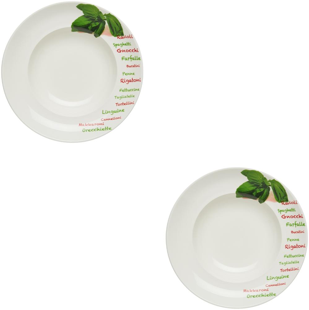 KHG 2er Set Pastateller, extra groß mit 30cm Durchmesser in Basilikum Print, perfekt für Gastro und Zuhause, hochwertiges Porzellan, Suppenteller, Salatteller, Spülmaschinengeeignet Bild 1