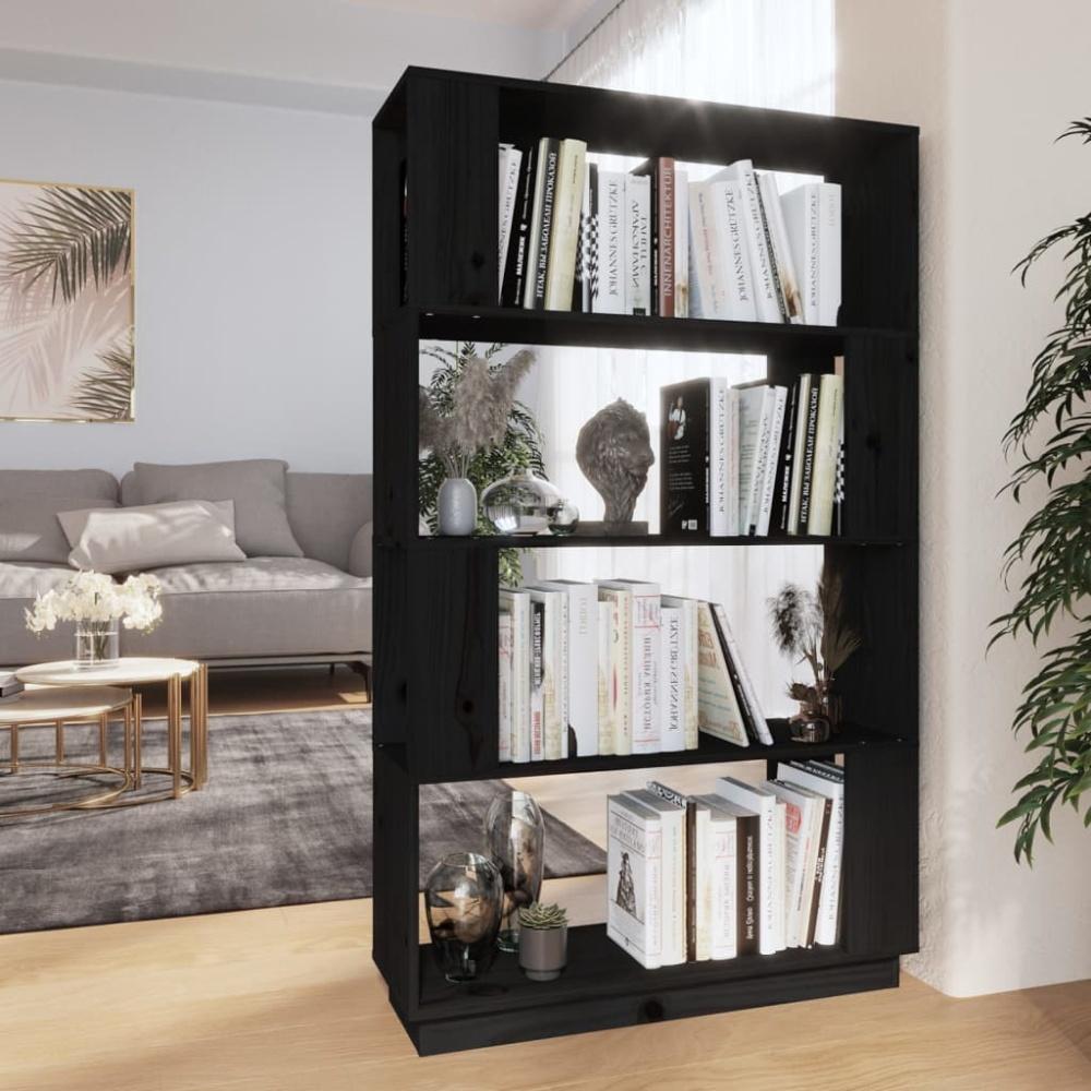 vidaXL Bücherregal/Raumteiler Schwarz 80x25x132 cm Massivholz Kiefer 814063 Bild 1