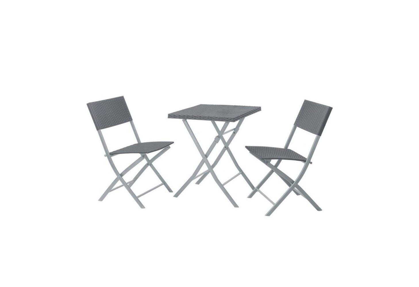 SVITA Polyrattan Bistro-Set Balkonset Klappmöbel Stuhl Tisch Gartenmöbel Grau Bild 1