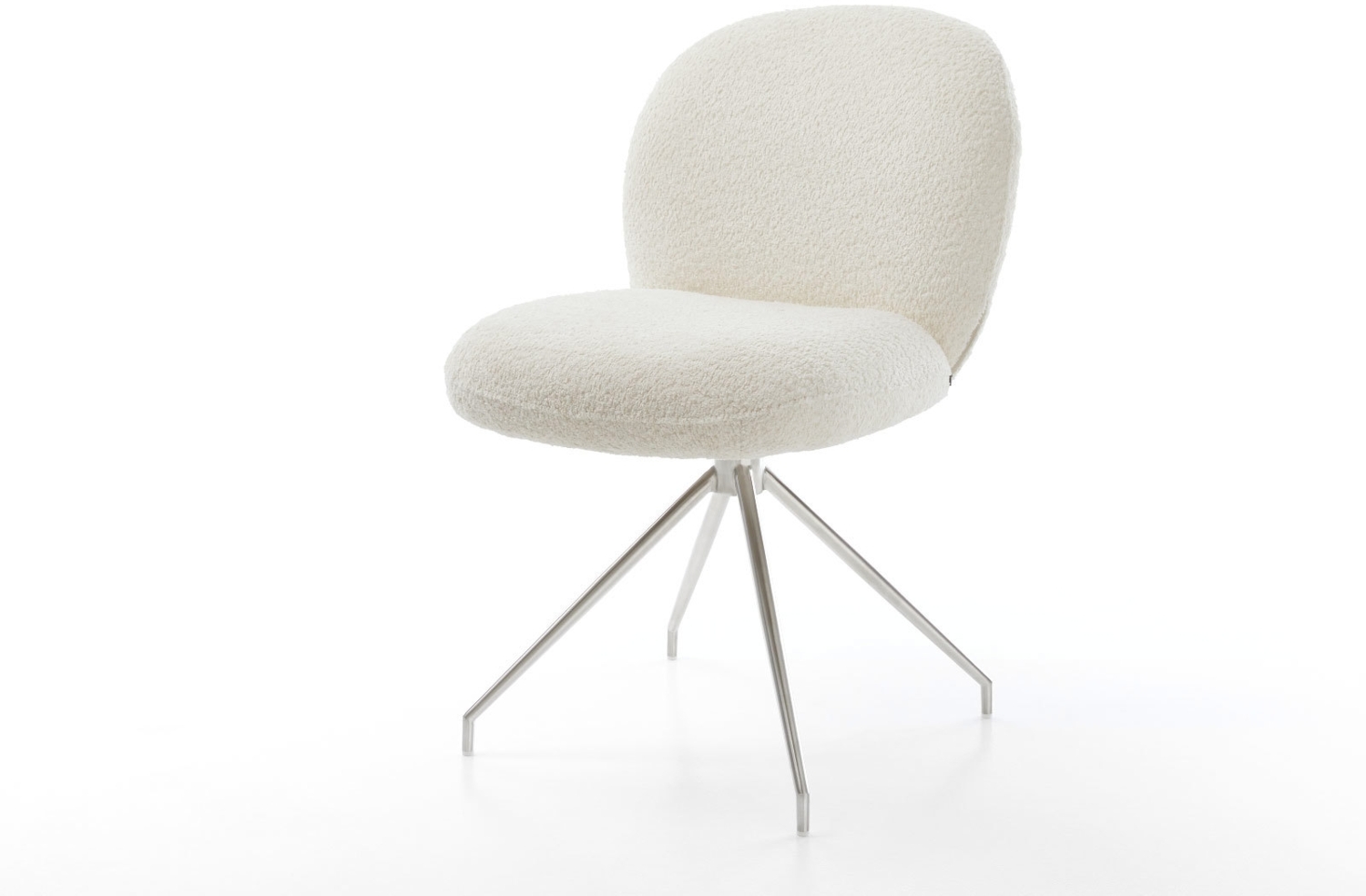 Drehstuhl Nube-Flex Bouclé Weiß Kreuzgestell konisch Edelstahl 180° drehbar Taschenfederkern Bild 1