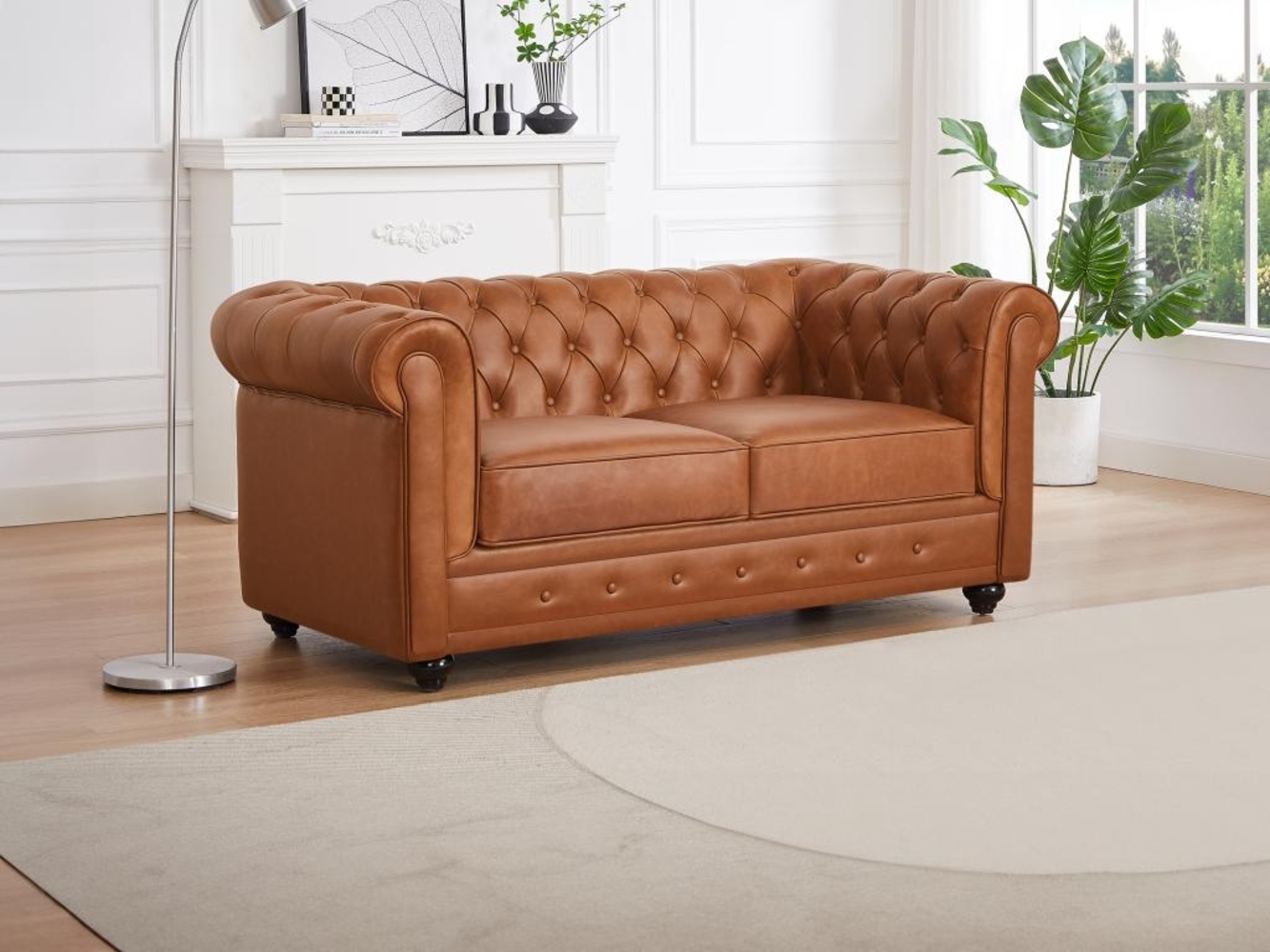 Vente-unique - Ledersofa 2-Sitzer - Rindsleder - Camelfarben - CHESTERFIELD Bild 1