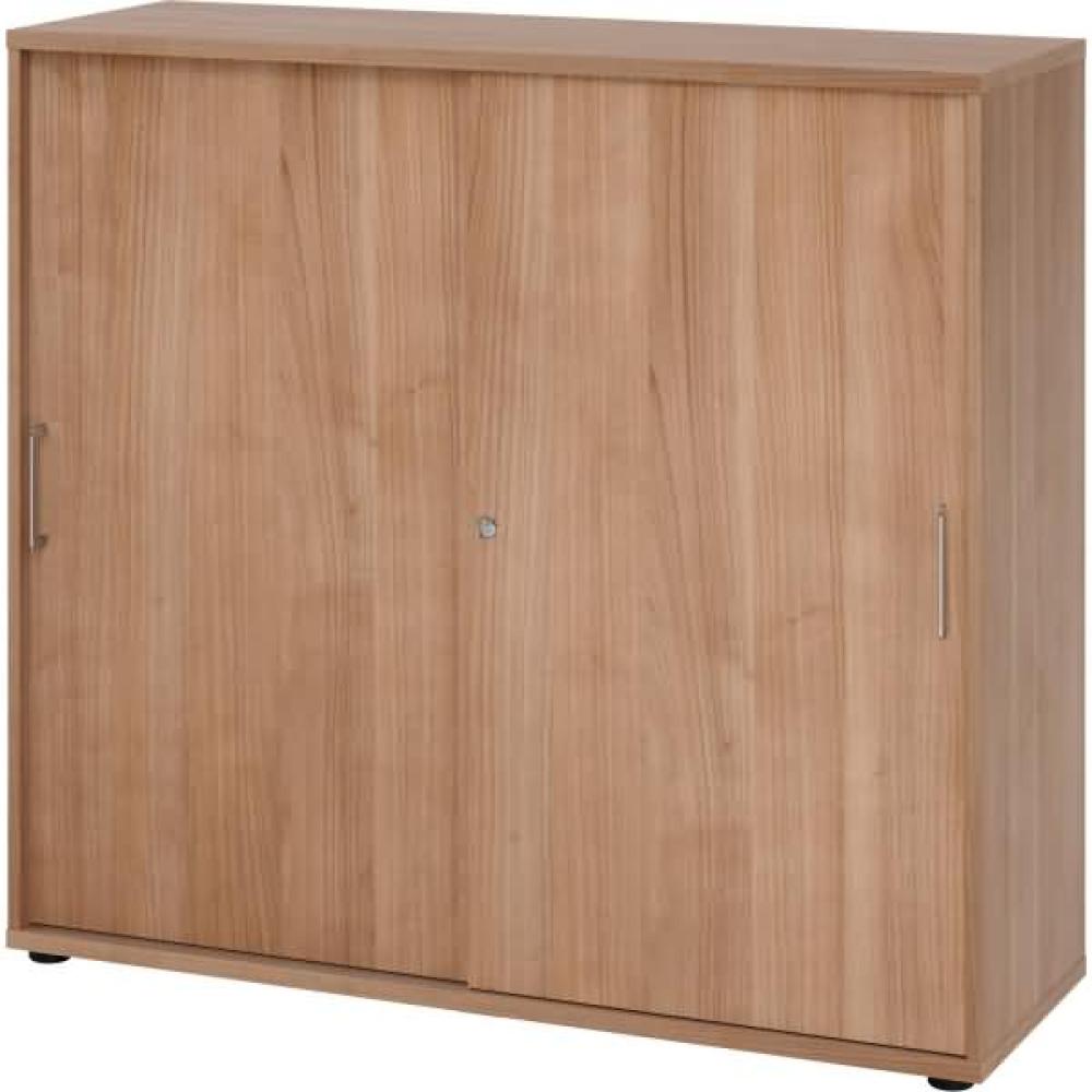 Büroschrank Aktenschrank Schiebetürenschrank, Nussbaum, Metallgriff, 110 x 40 x 120 cm Bild 1