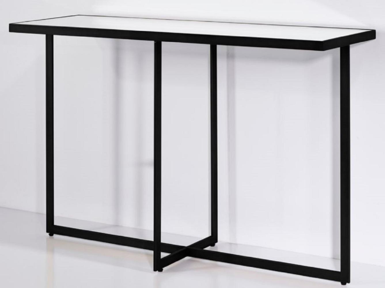 Casa Padrino Luxus Konsole Schwarz 120 x 40 x H. 77 cm - Rechteckiger Metall Konsolentisch mit Spiegelglas - Wohnzimmer Möbel Bild 1