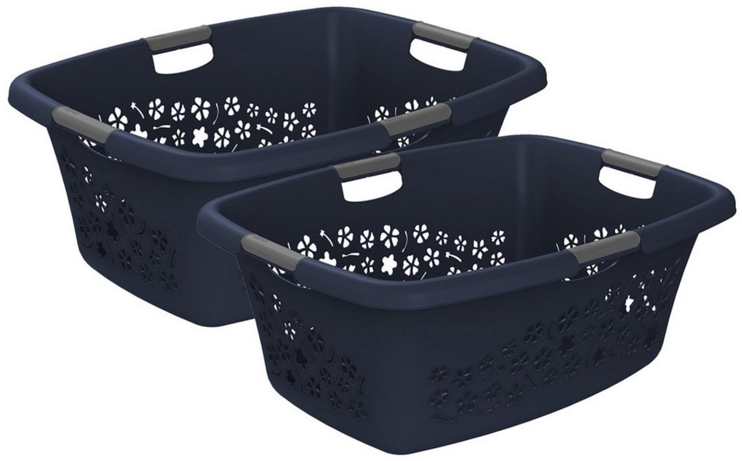 ROTHO Wäschekorb Flowers 2er-Set Wäschebox 50l – mit robusten Tragegriffen, Florales Design für stilvolle Wäscheaufbewahrung im Alltag Bild 1