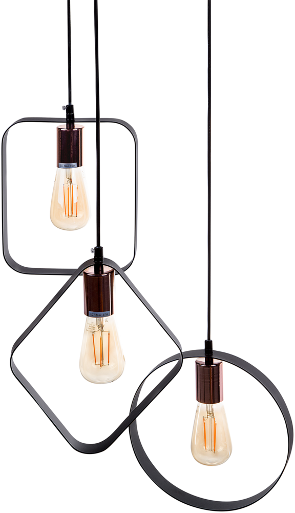 'Vomano' Hängeleuchte Schwarz und Kupfer Metall 3-flammig mit verschiedenen Schirmen höhenversetzt Minimalistisches Design Bild 1
