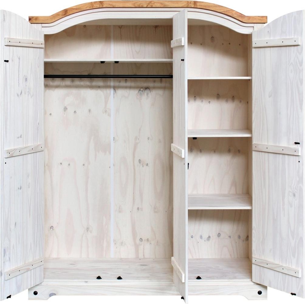 Kleiderschrank aus Kiefernholz 150 x 188 x 56 cm Weiß für Schlafzimmer Bild 1