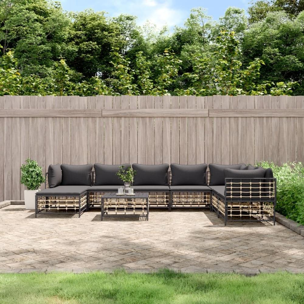 vidaXL 9-tlg. Garten-Lounge-Set mit Kissen Anthrazit Poly Rattan 3186793 Bild 1