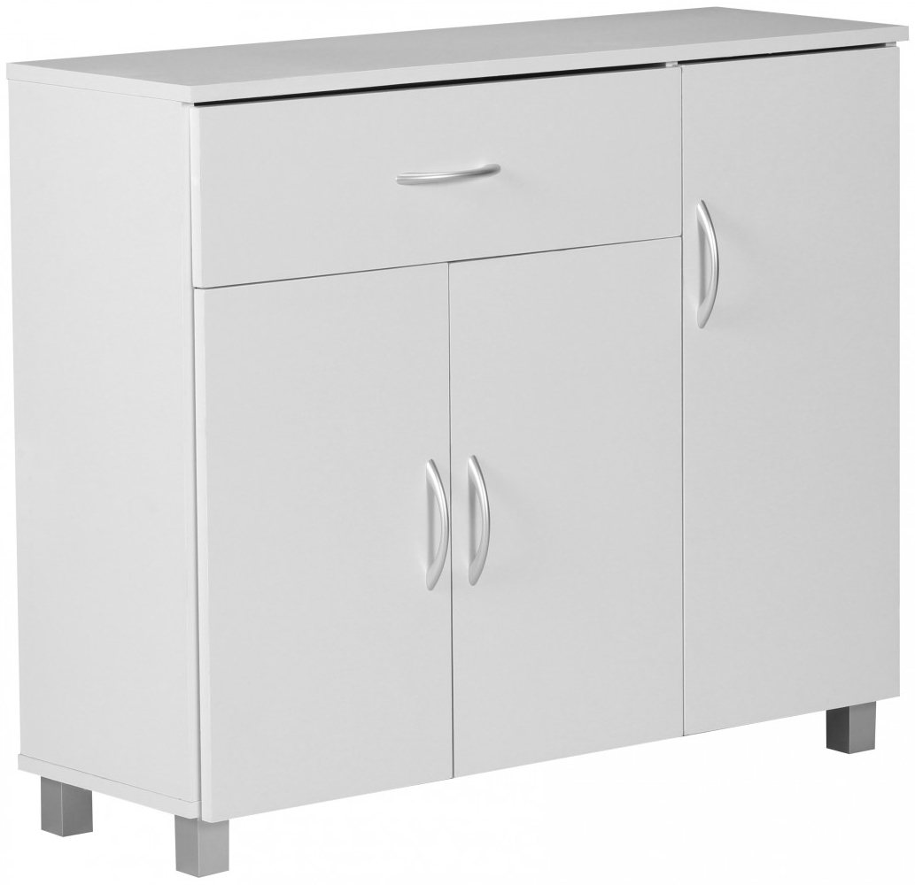 Design Sideboard SETE 90 x 75 x 30 cm Weiß, Schränkchen mit 1 Schublade 3 Türen, Moderne Schlafzimmer Kommode, Anrichte Esszimmer, Schmaler Schuhschrank mit Schublade Bild 1