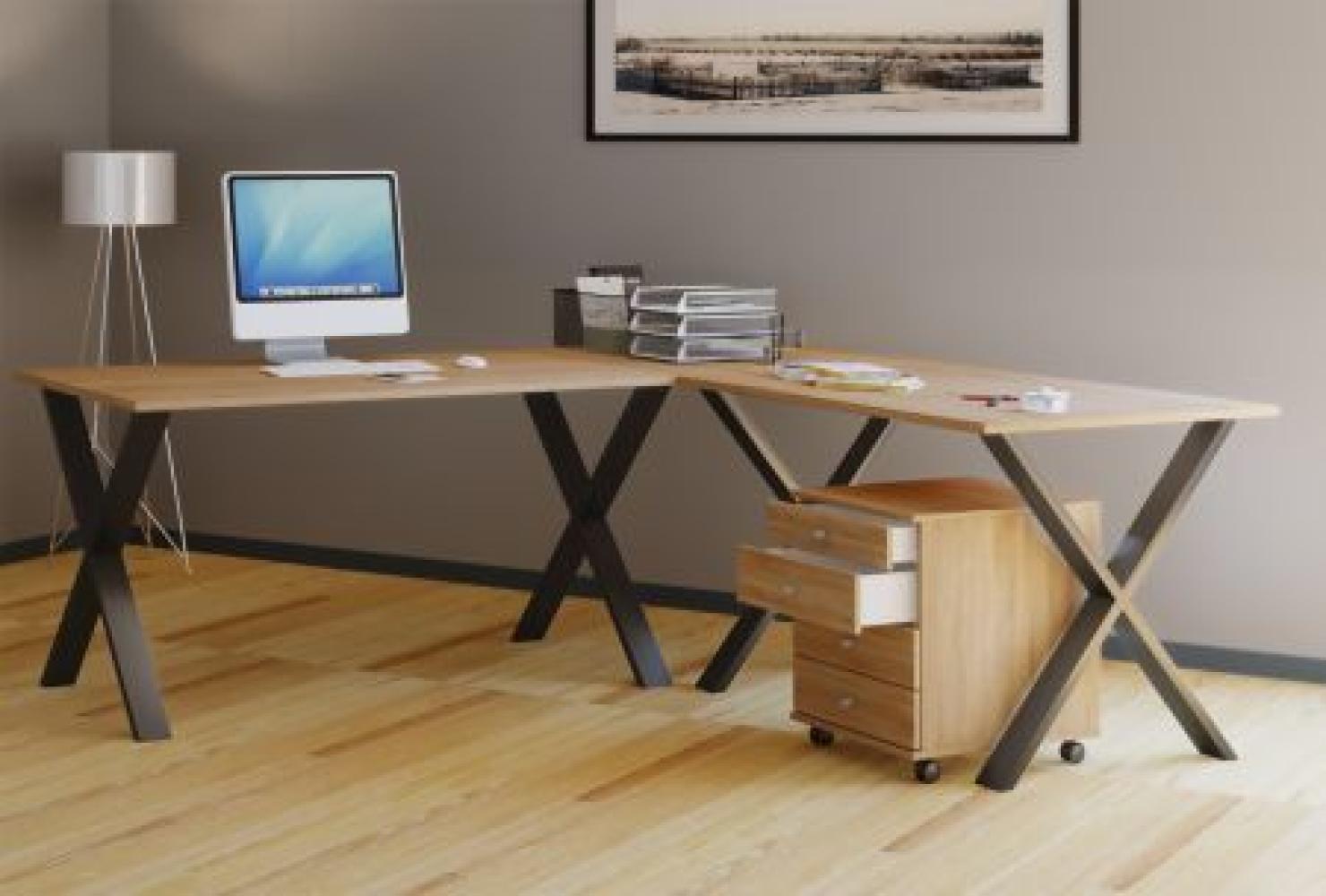 VCM Eck-Schreibtisch Lona 190 x 160 x 80 X-Füße Sonoma-Eiche Bild 1