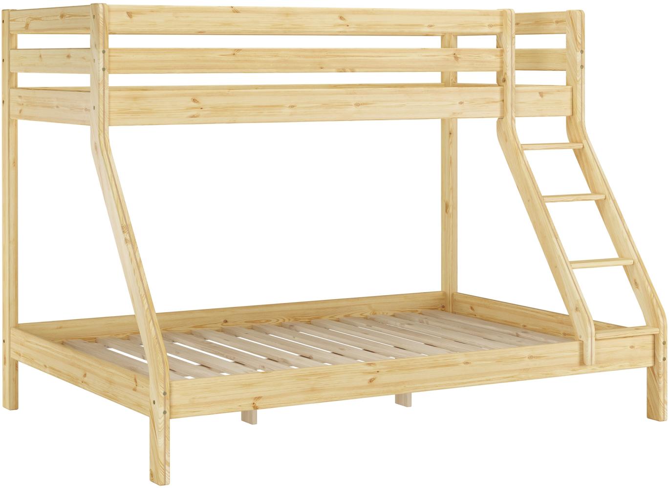 Erst-Holz Doppel-Etagenbett 140x200 und 90x200 Erwachsenen-Stockbett Kiefer Massivholz natur 60. 19-09-14 Bild 1