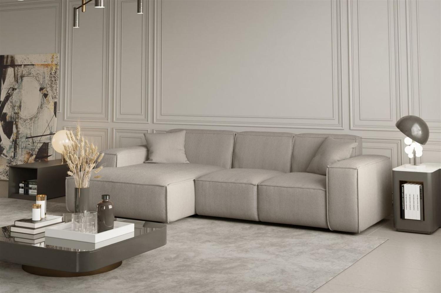 Ecksofa Designersofa CELES in Stoff Scala Beige Ottomane Links Bild 1