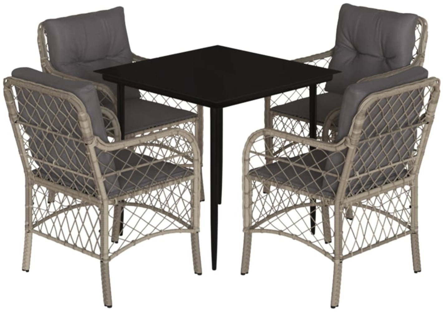 vidaXL 5-tlg. Garten-Essgruppe mit Kissen Hellgrau Poly Rattan 3212167 Bild 1