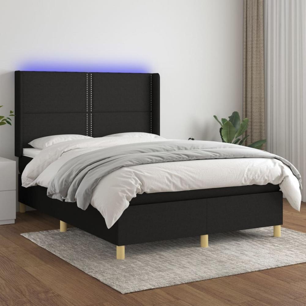 vidaXL Boxspringbett mit Matratze & LED Schwarz 140x190 cm Stoff 3138791 Bild 1