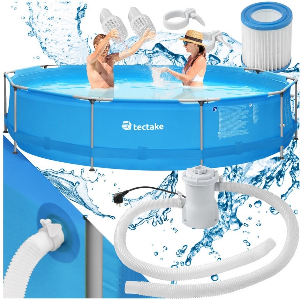 tectake Framepool Swimming Pool rund mit Stahlrahmen und Filterpumpe Ø 360x76 cm, reißfestes PVC-Gewebe, 7.700 L Volumen Bild 1