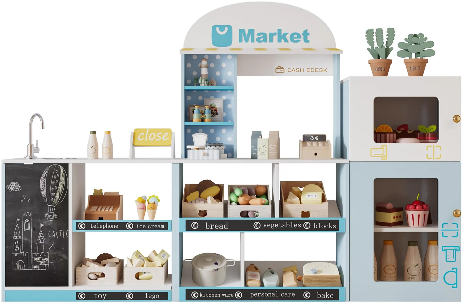 Kaufladen, Kinder Supermarkt mit Kreidetafel und Theke, Kaufmannsladen, Verkaufsstand, Spielzeugsupermarkt, Einkaufsladen, ab 3 Jahren Bild 1
