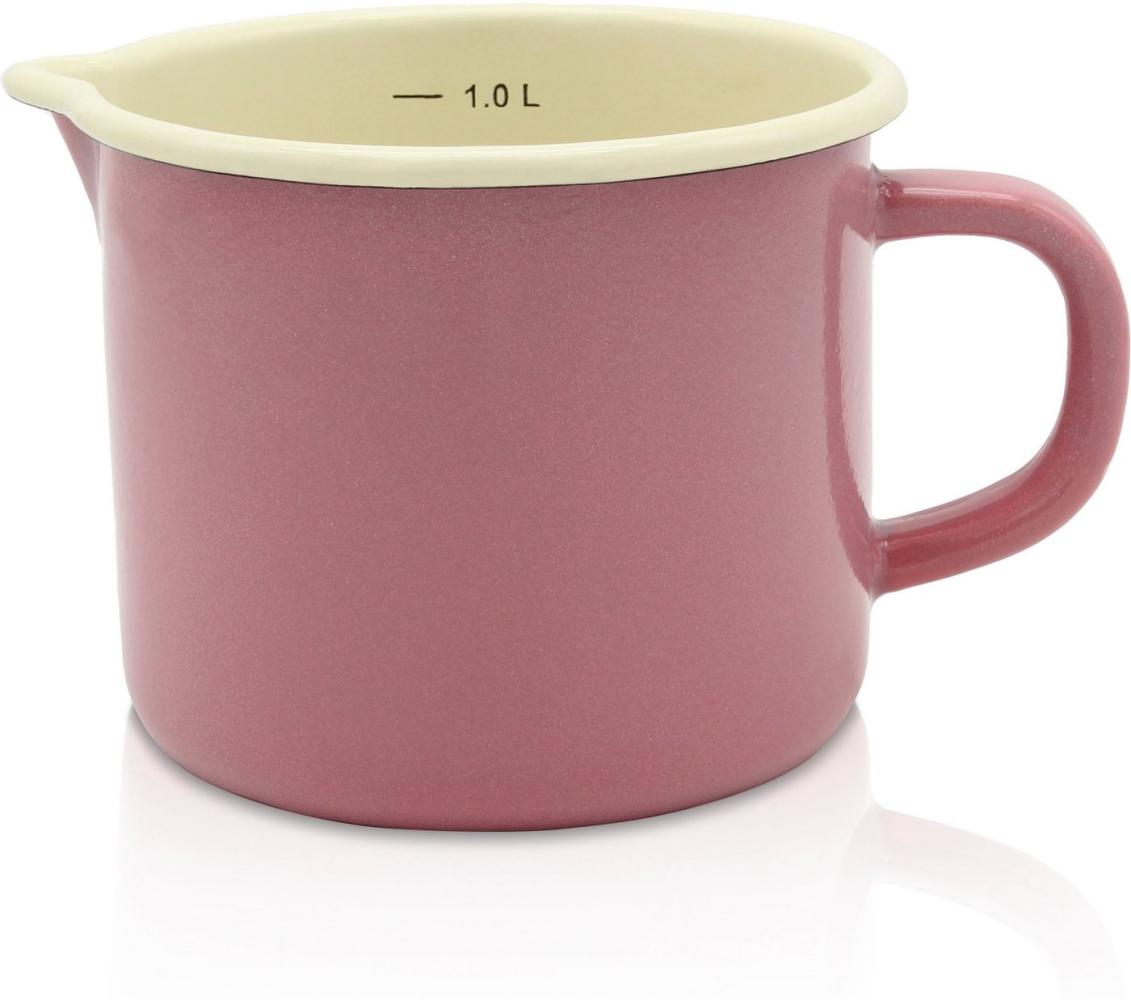 KRÜGER 104139 Milchtopf mit Ausguss 1000 ml mit Literskala, Rosa, Stahlemaille Bild 1