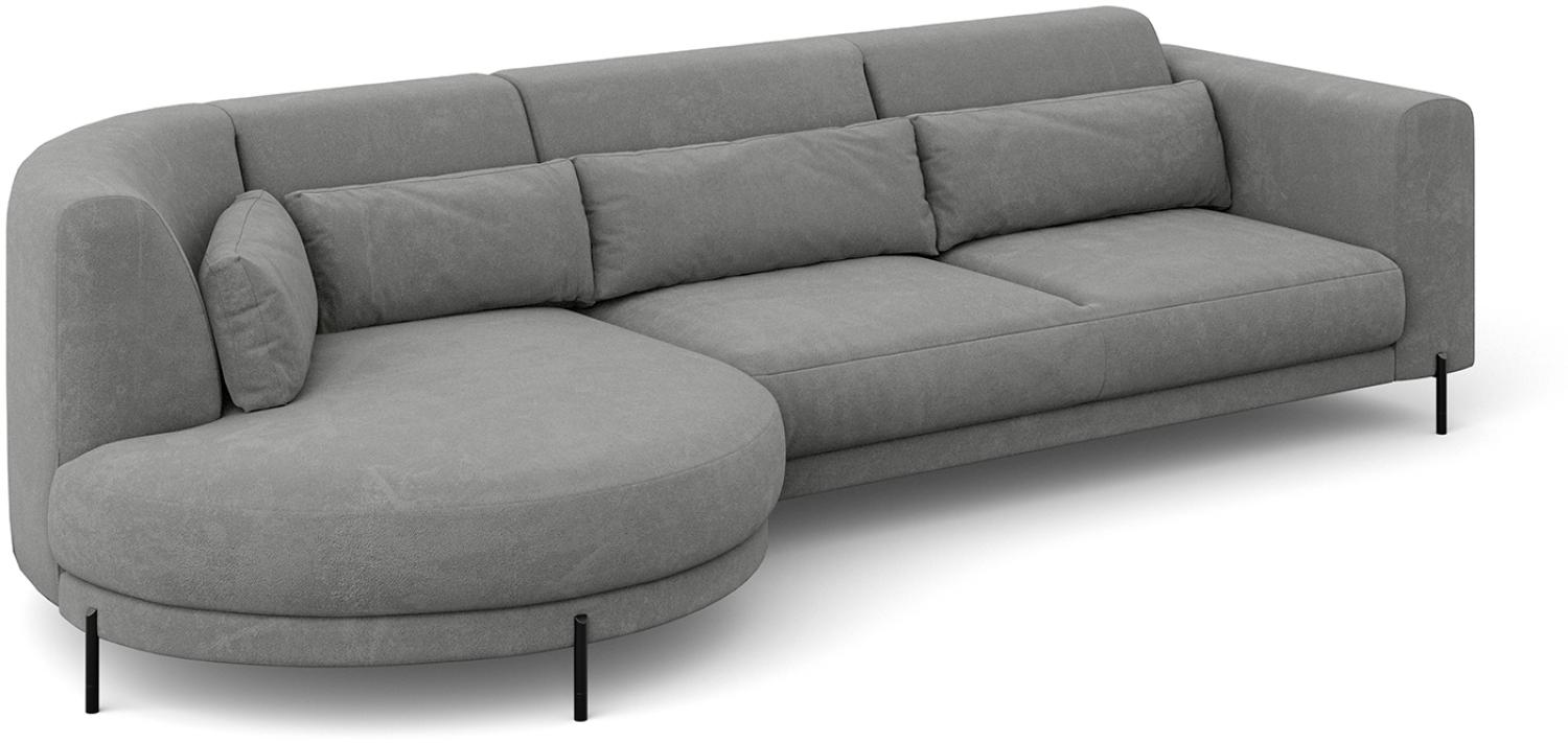 MEBLINI Ecksofa mit Kissen und Metallbeinen - Abgerundetes Sofa - Couch L-Form - Eckcouch - Wohnlandschaft - BOBBY - 319x159x89cm Links - Grau Samt Bild 1