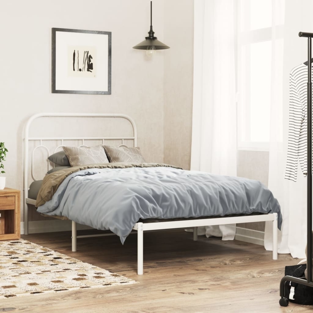 vidaXL Bettgestell mit Kopfteil Metall Weiß 100x190 cm 377160 Bild 1