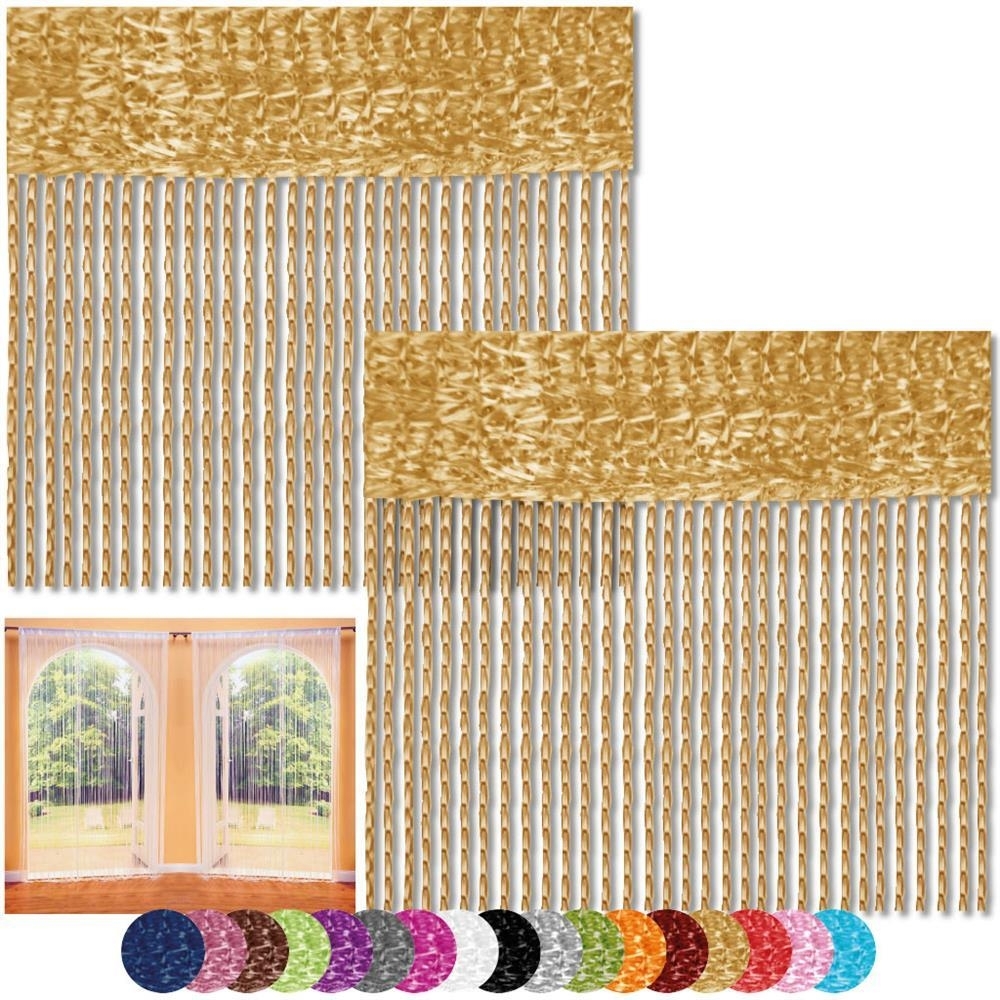 Fadenvorhang 2er Pack Gardine Raumteiler, Auswahl: 140x240 gold - goldbeige Bild 1