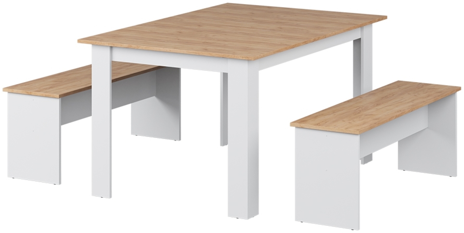 Eckbankgruppe Sentio Weiß/Goldkraft Eiche 137.6 x 92.8 cm mit 2 Bänken Vicco Bild 1
