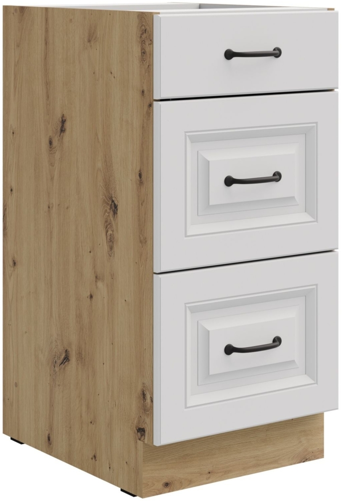 Küchen Unterschrank 40 cm Stilo Weiß + Eiche Artisan matt Vollauszug Soft-Close Küche Einbauküche Bild 1