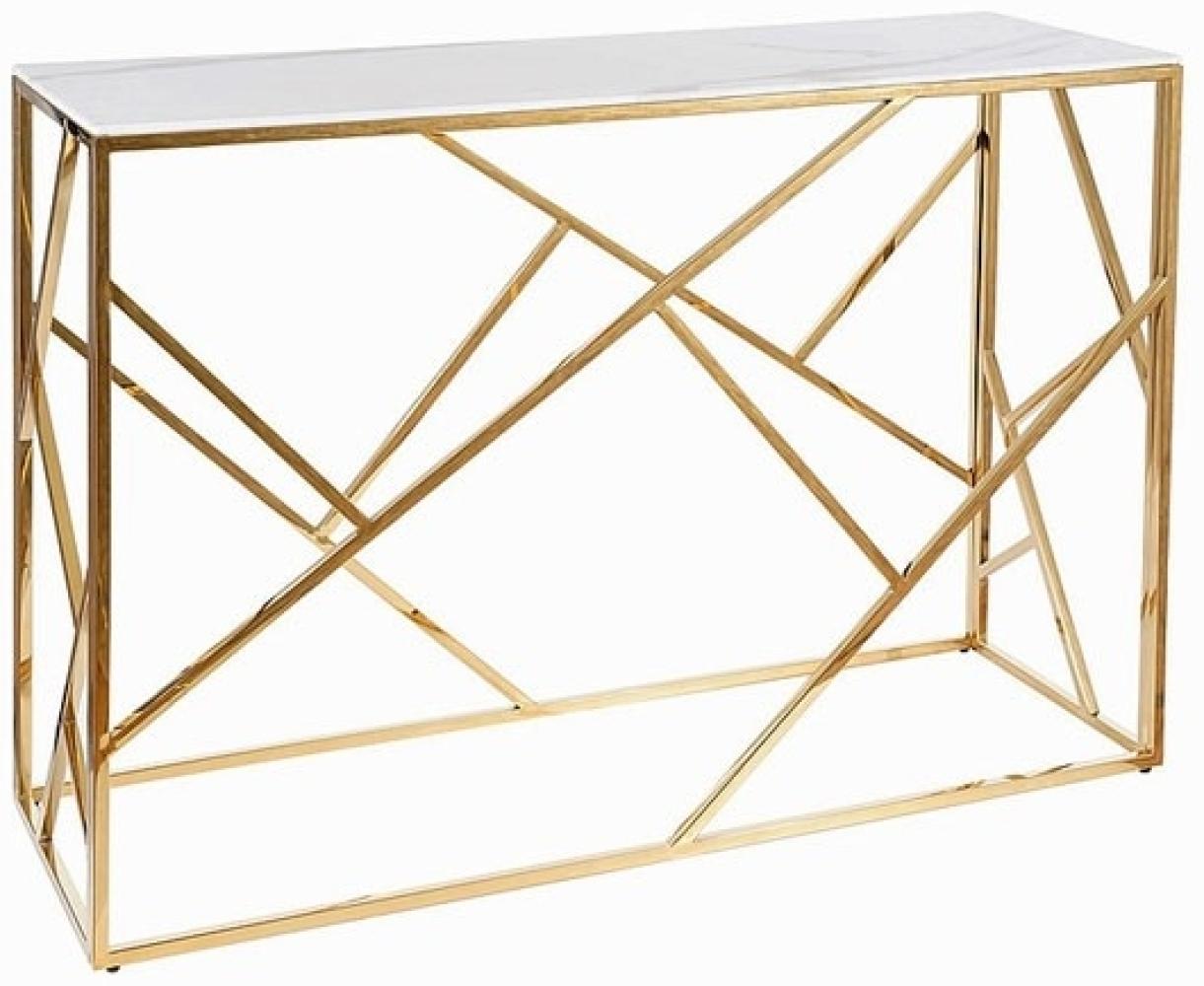 Konsolentisch Glastisch Escada C 120x40x78cm Marmor weiß Gold Bild 1